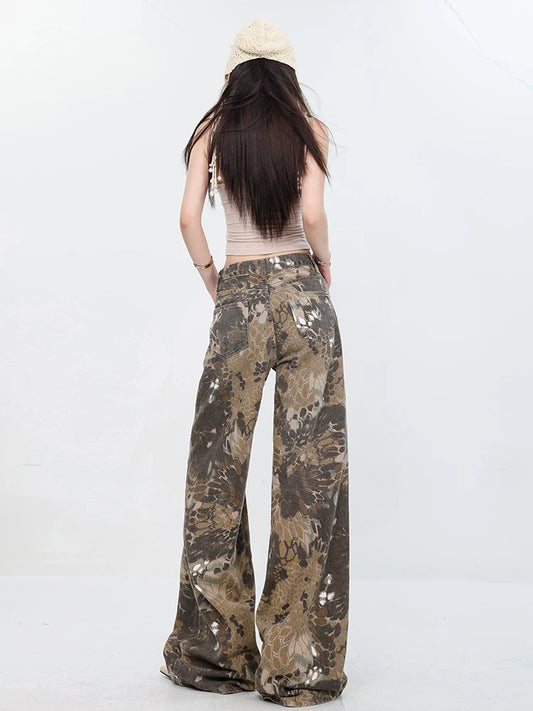 Retro Camouflage Loose Wide Leg Jeans
