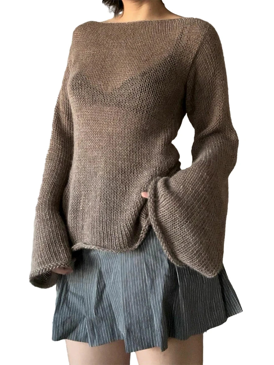 Elegant Knit Boat Neck Sweater T-Shirt