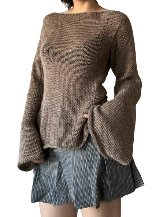Elegant Knit Boat Neck Sweater T-Shirt
