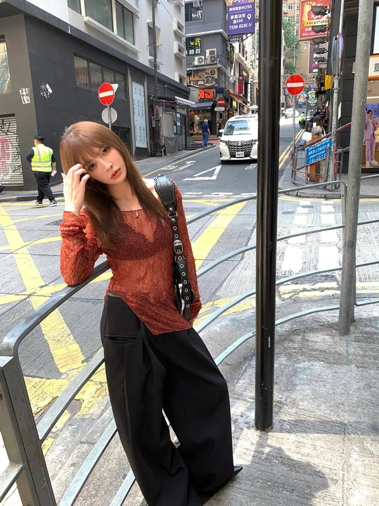 Sheer Lace Long Sleeve Vintage T-Shirt