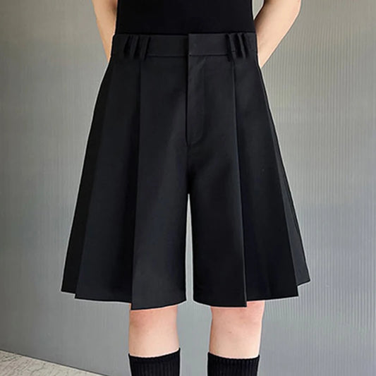 Solid Color Pleated Casual Summer Shorts