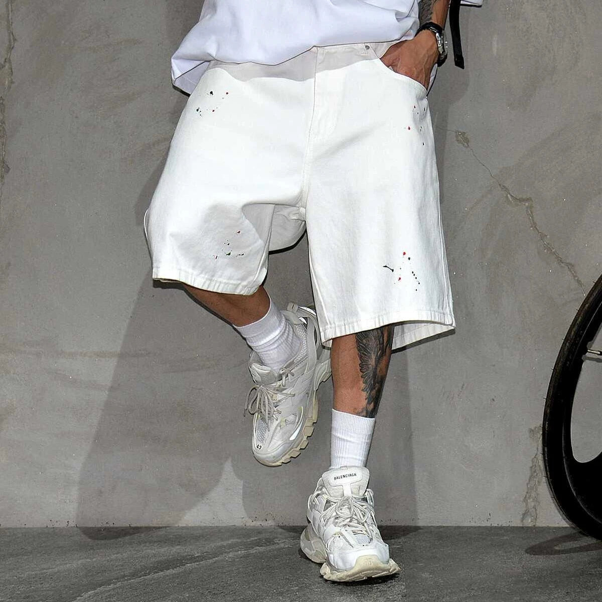 White Paint Splash Denim Shorts Jeans