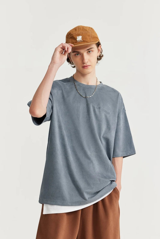 Embroidered Oversized Suede T-Shirt