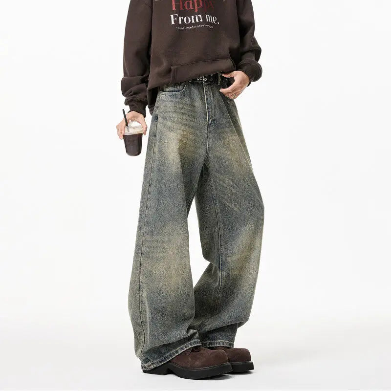 Vintage Distressed Wide Leg Denim Jeans