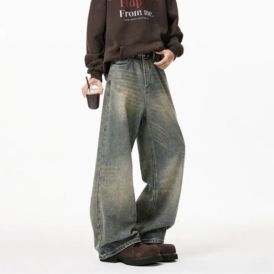 Vintage Distressed Wide Leg Denim Jeans