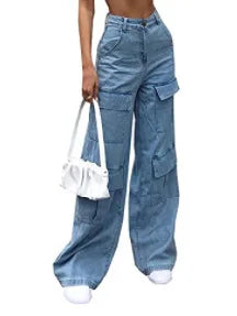 Wide Leg Cargo Denim Jeans
