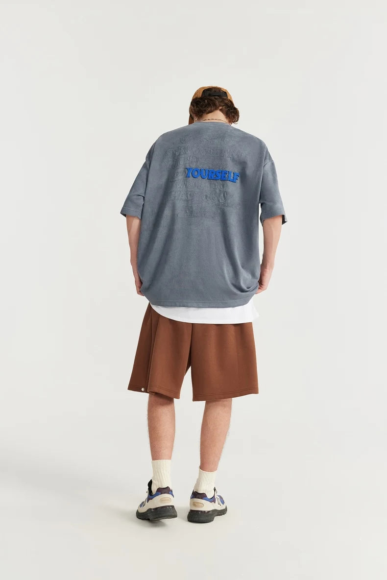 Embroidered Oversized Suede T-Shirt