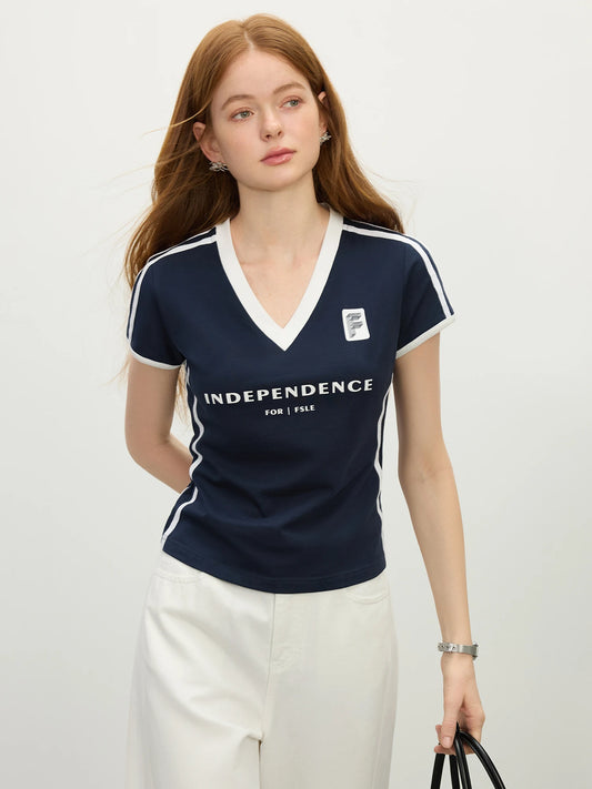 Sporty Summer Cropped Jersey Racerback T-Shirt