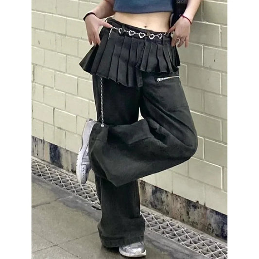 Green High Waist Vintage Korean Jeans