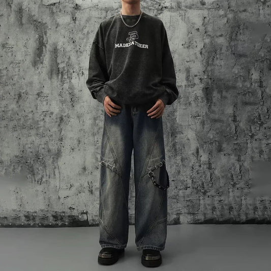 Stylish Retro Baggy Straight Leg Jeans