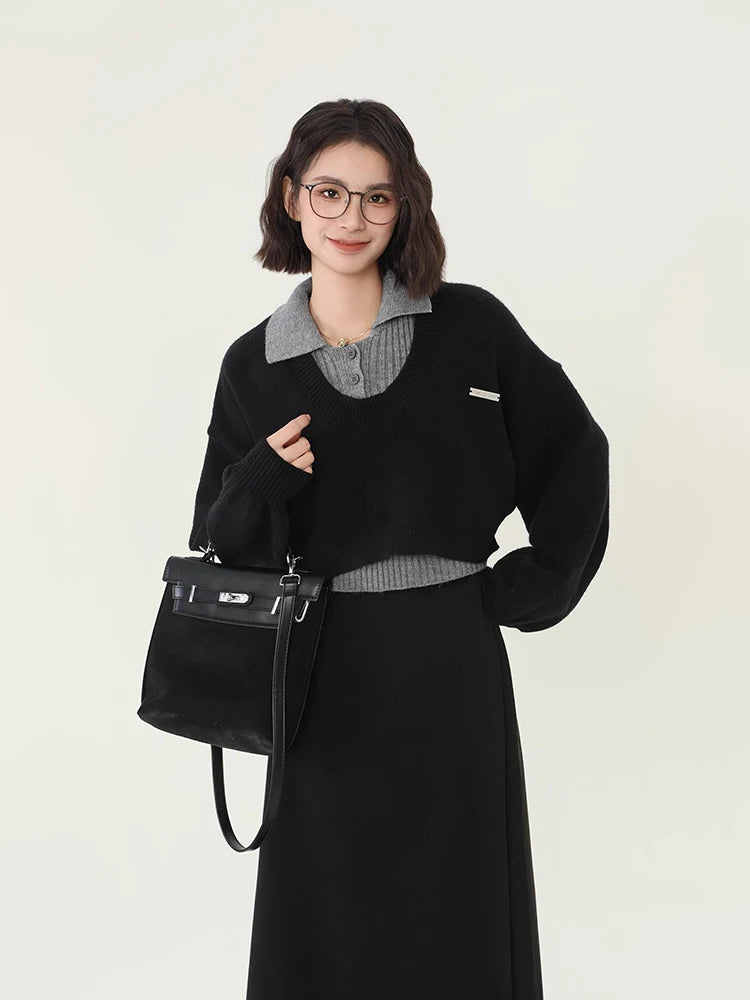 Cozy Preppy Knit Sweater Set Womens