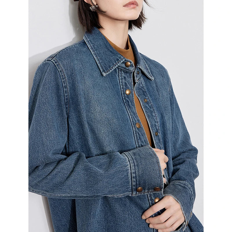 Gradient Denim Blouse Vintage Cowboy Shirt