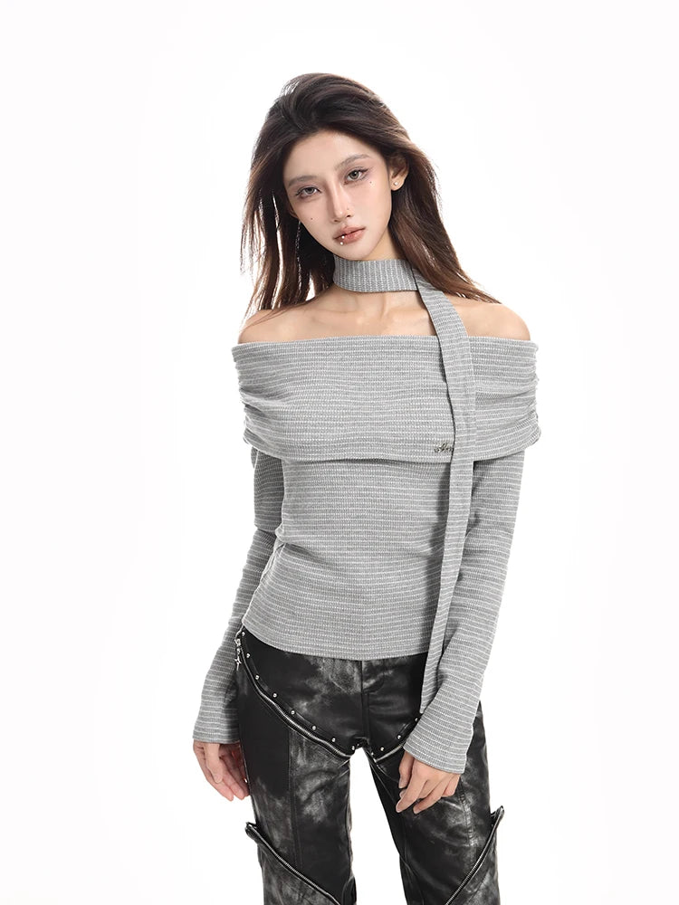 Slimming Striped Knit Off Shoulder