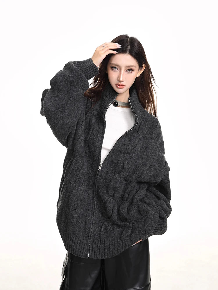 Retro Knitted Zipper Cardigan Sweater