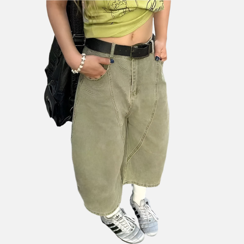 Vintage Green Y2K Baggy Loose Jorts