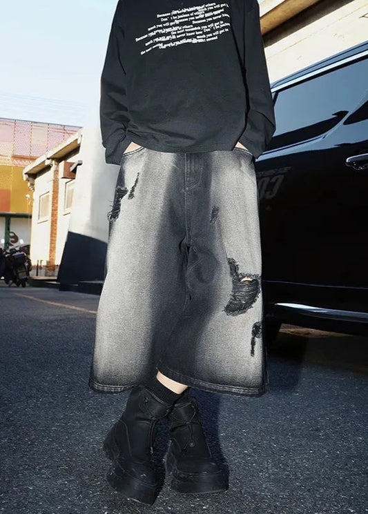 Dark Gray Aesthetic Cowboy Denim Jorts