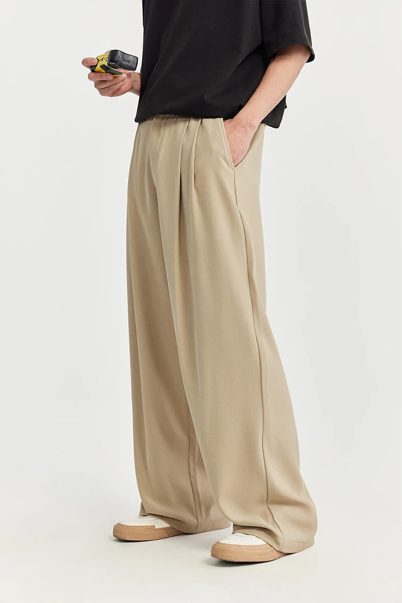 Elastic Waist Black Wide Leg Pants