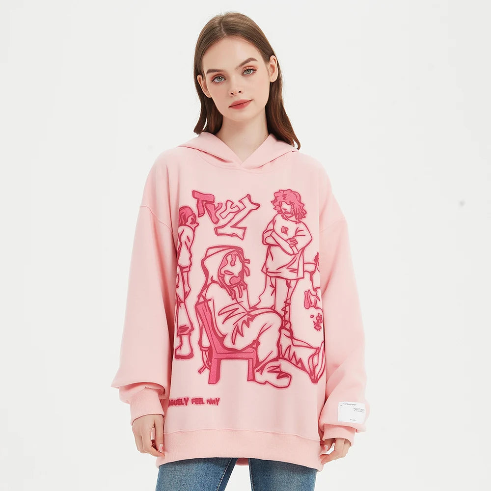 Funny Cartoon Graphic Pink Hoodie Shirt