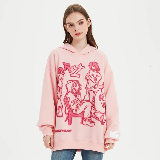 Funny Cartoon Graphic Pink Hoodie Shirt