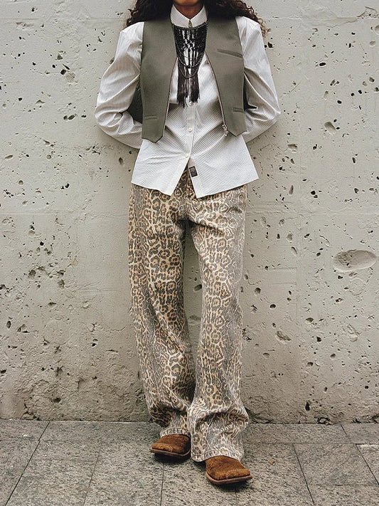 Leopard Print Oversize Wide Leg Jeans