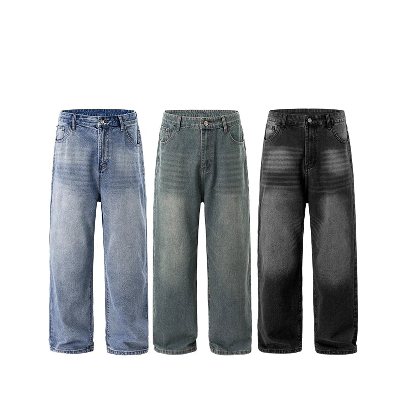 Retro Sandblasted Distressed Straight Leg Jeans