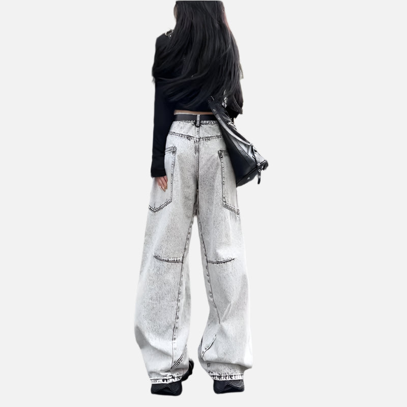 Vintage Grey High Waist Wide Jeans