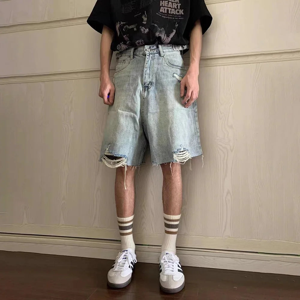 Vintage Washed Ripped Denim Shorts