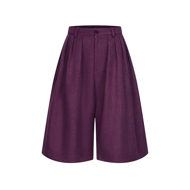 Chic Striped Tweed Pleated Wide Shorts