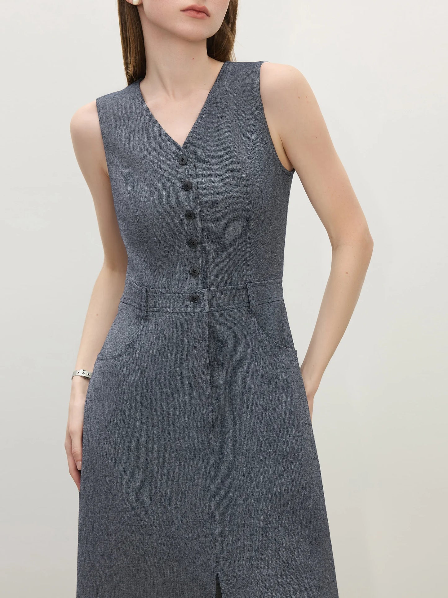 Navy Inspired Sleeveless A-Line Denim Dress
