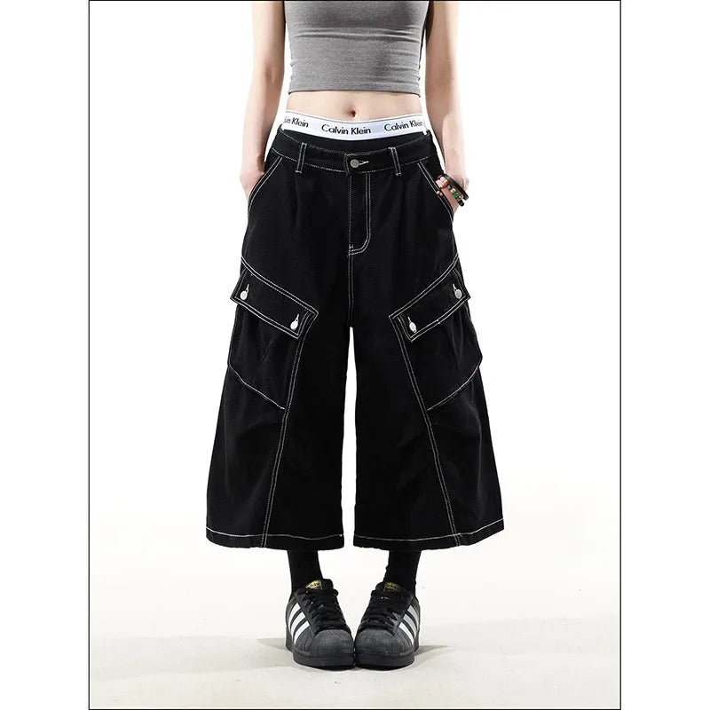 Retro High Waist Baggy Blue Jorts