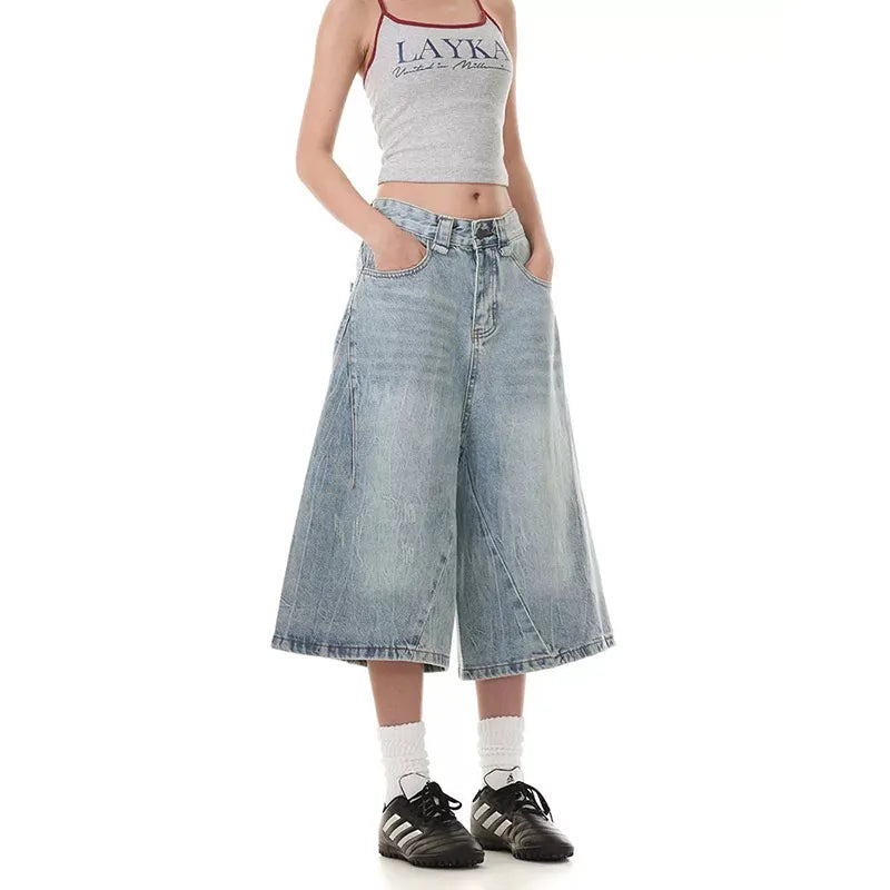 Distressed High Waist Denim Shorts