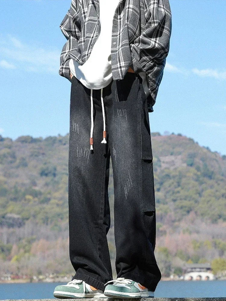 High Street Distressed Baggy Patchwork Jeans