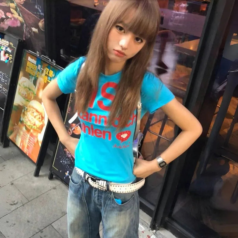 Vintage Japanese Letter Print T-Shirt