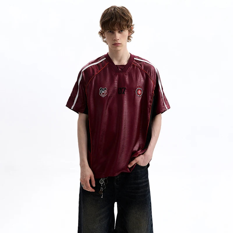 High Quality Embroidered Logo V-Neck T-Shirt