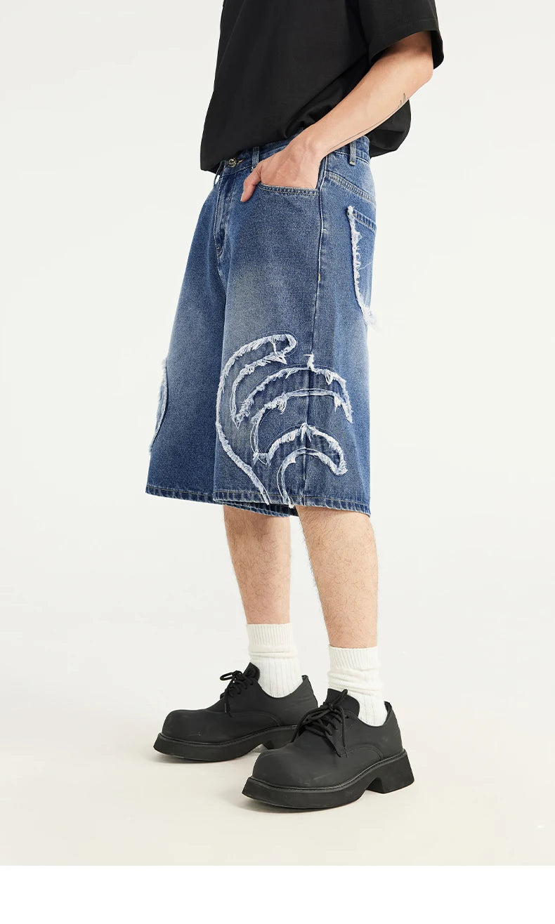 Vintage Patchwork Distressed Denim Cropped Shorts