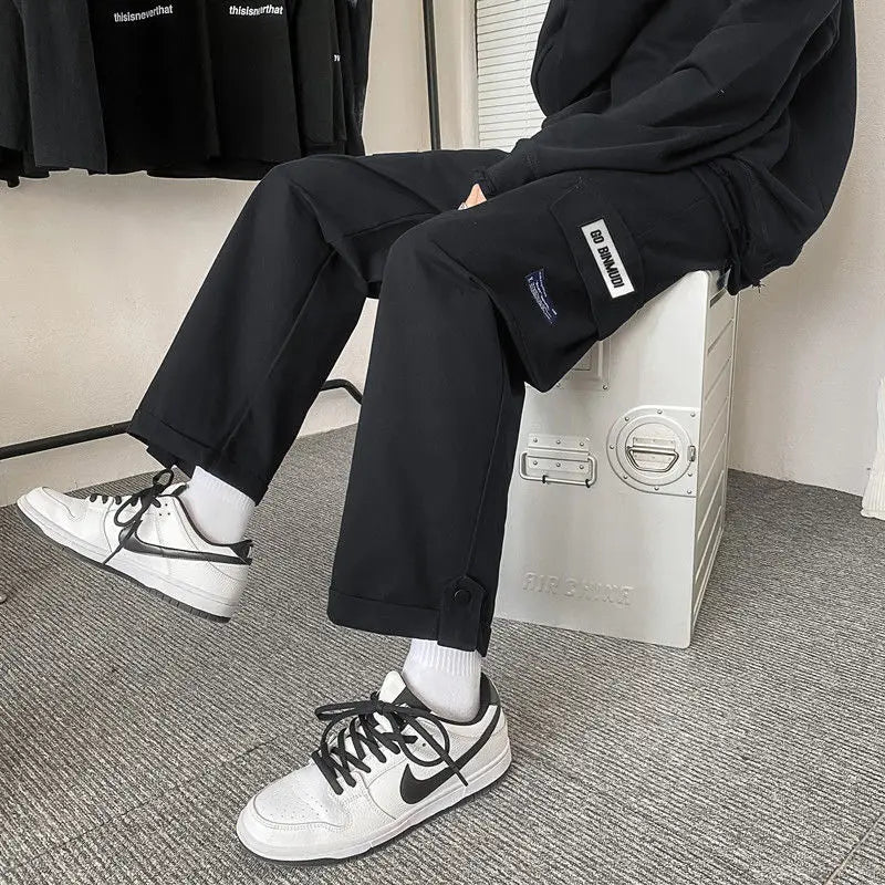 Patchwork Cotton Wide Leg Cargo Pants