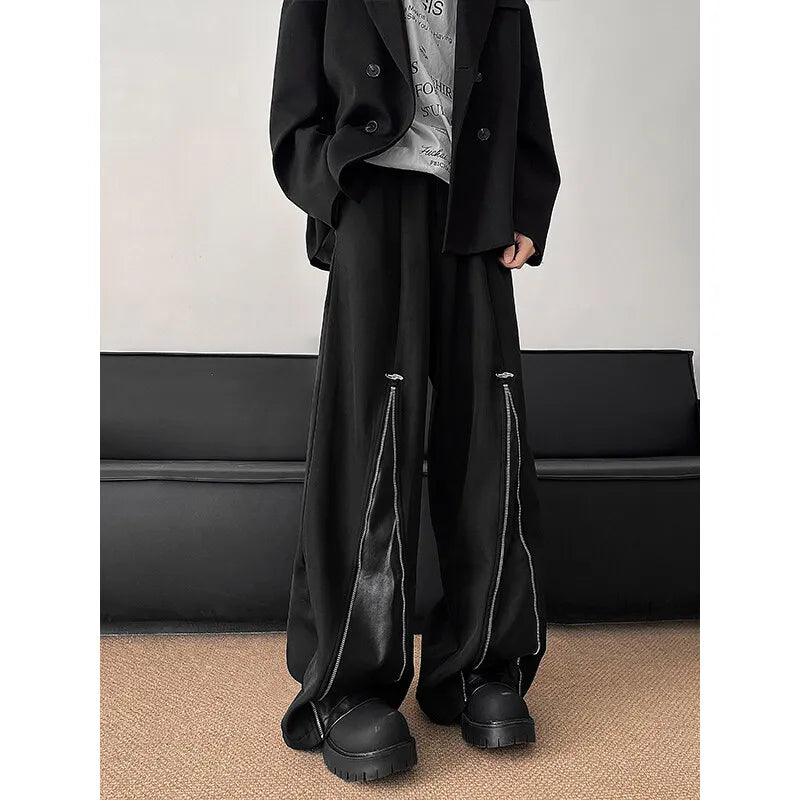 Trendy Zipper Patchwork Wide Leg Pants