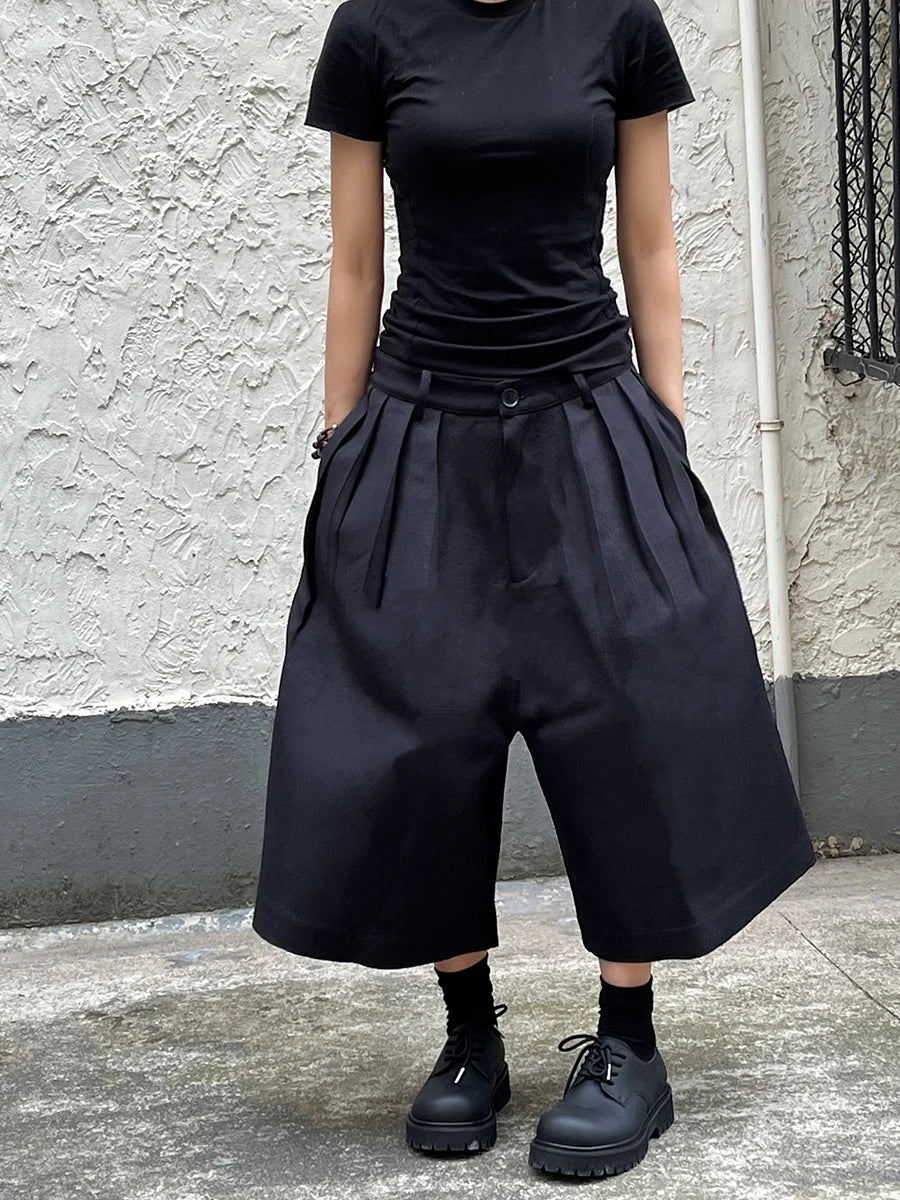 Reddachic Black Baggy High Waist Shorts