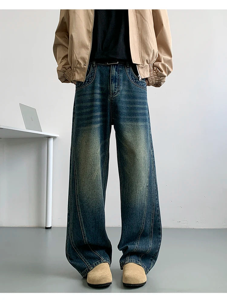 Nostalgic Winter Blue Patchwork Denim Jeans
