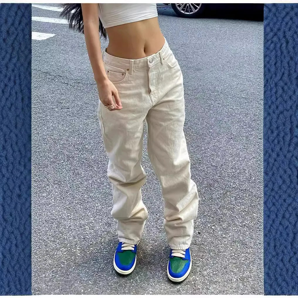 Solid Distressed Denim Straight Jeans