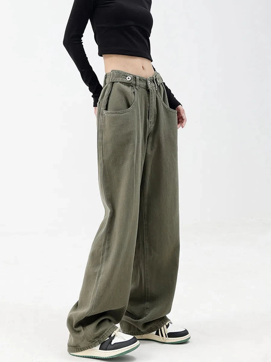 High Waist American Green Wide Jeans