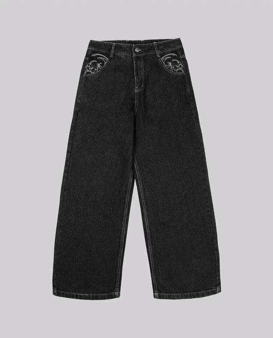 Retro Embroidery Loose Straight Jeans