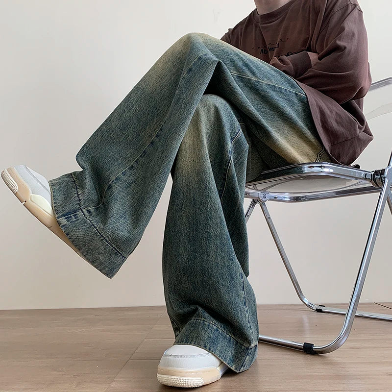 Vintage Distressed Blue Wide Leg Jeans