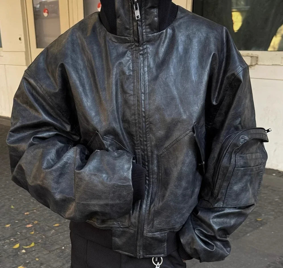 American Style Faux Leather Zipper Jacket