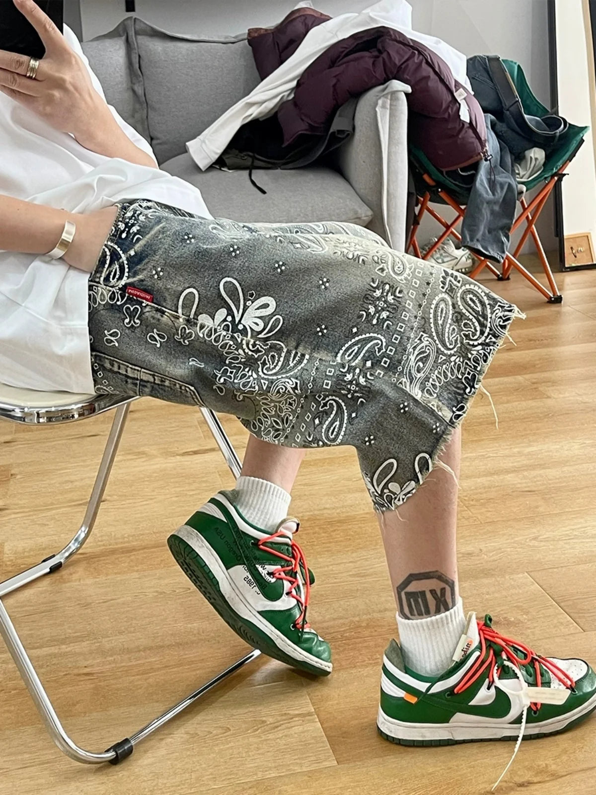 Vintage Cashew Print Raw Edge shorts