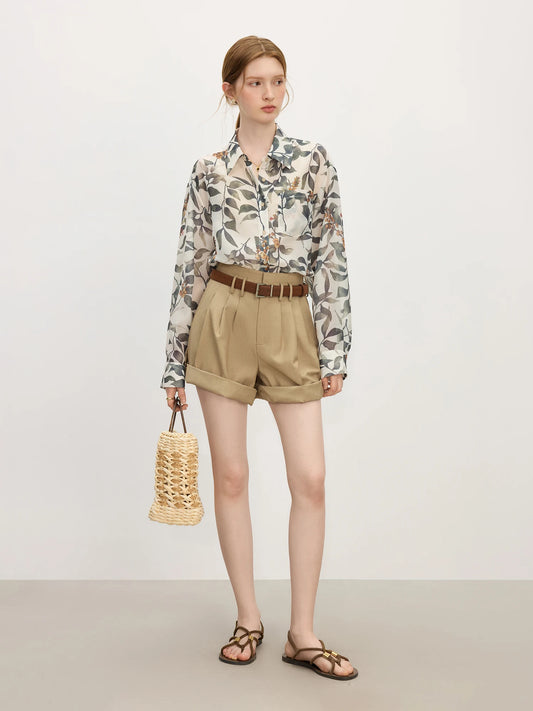 Chic Holiday Plant Print Loose Shirt