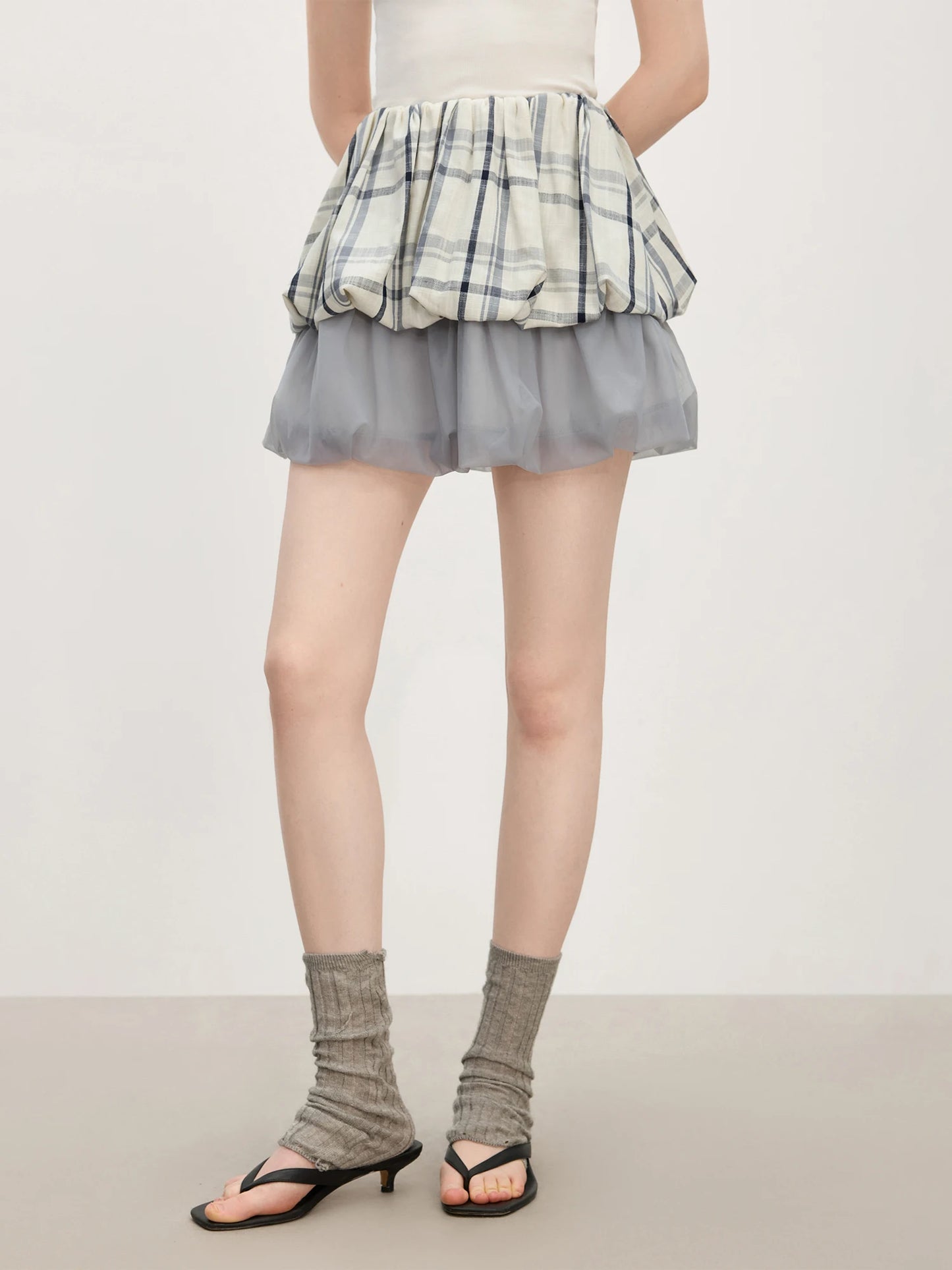 Chic Plaid Handmade Flower Bud T-Shirt