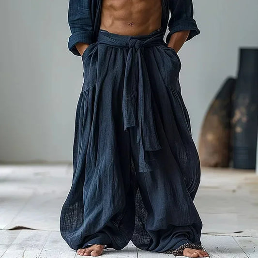 Vintage Folk Tie-Up Elastic Waist Pants
