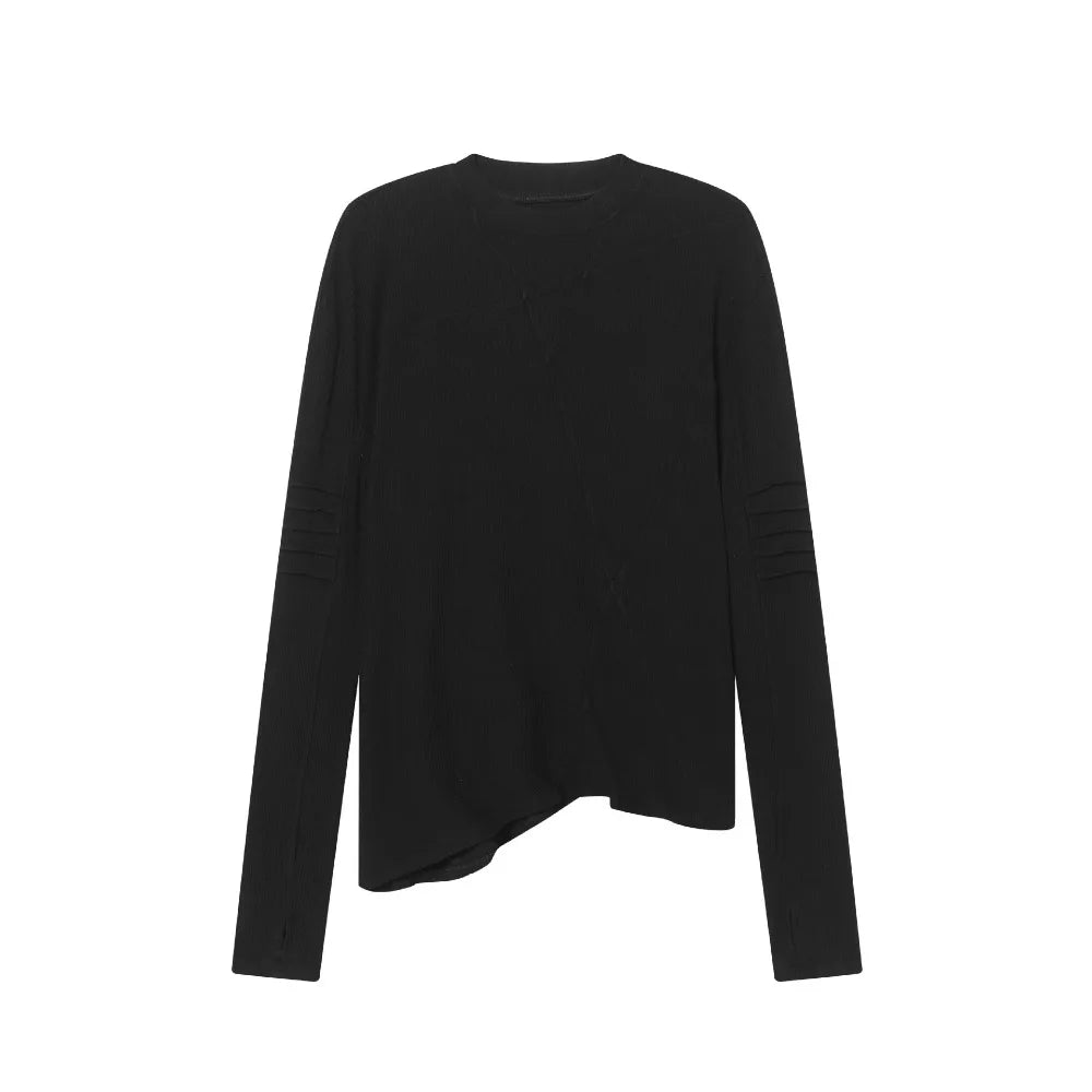 Vintage Washed Round Neck Asymmetric T-Shirt