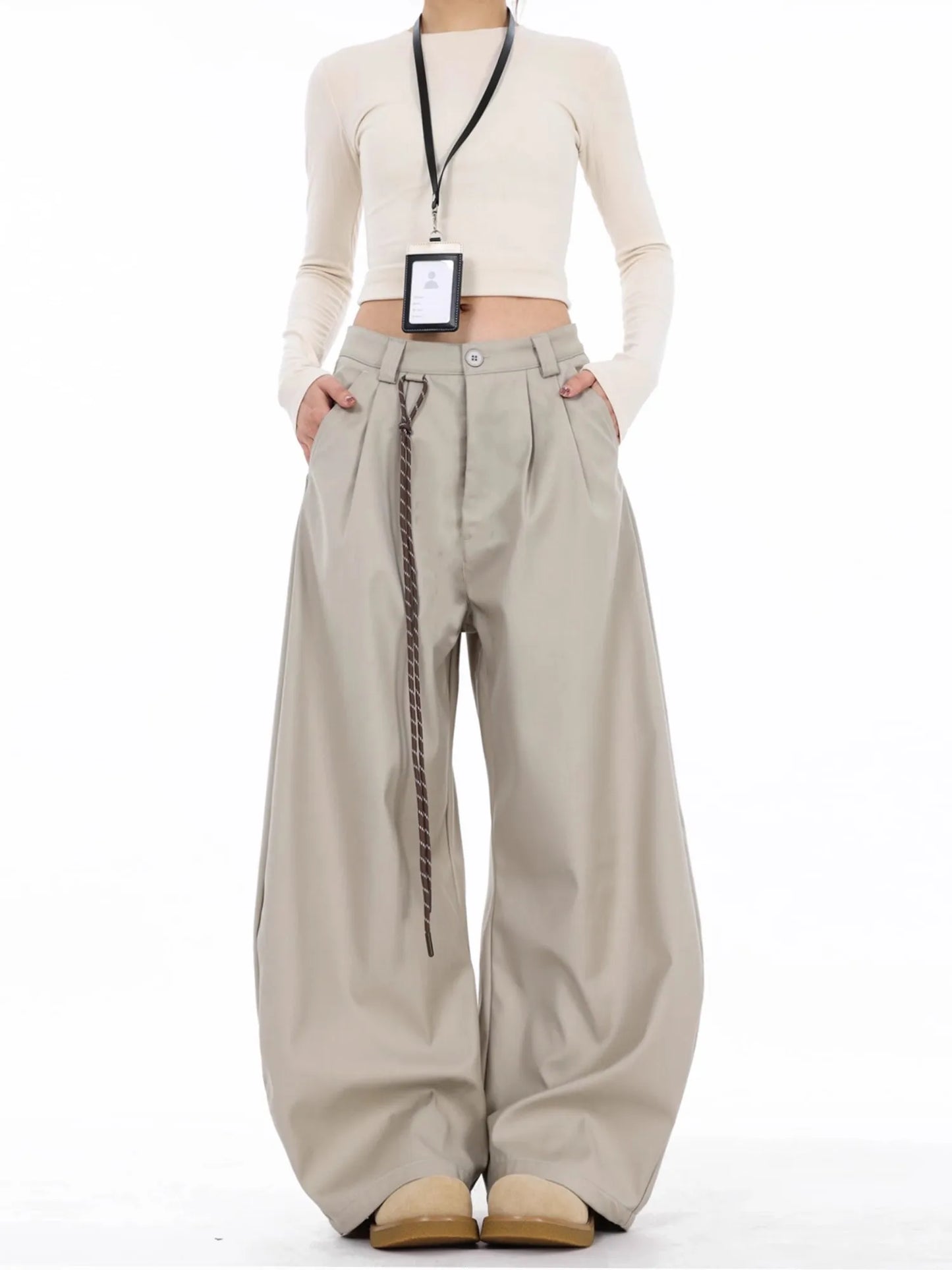 High Waist Straight Black Suit Pants